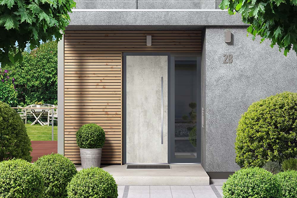 Nowoczesne drzwi zewnętrzne o fakturze betonu
