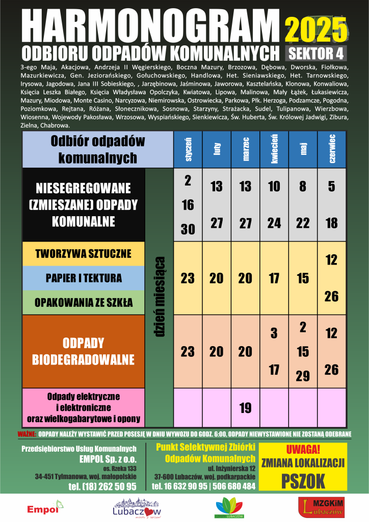 Obraz przedstawiający Harmonogram odbioru odpadów Miasto Lubaczów