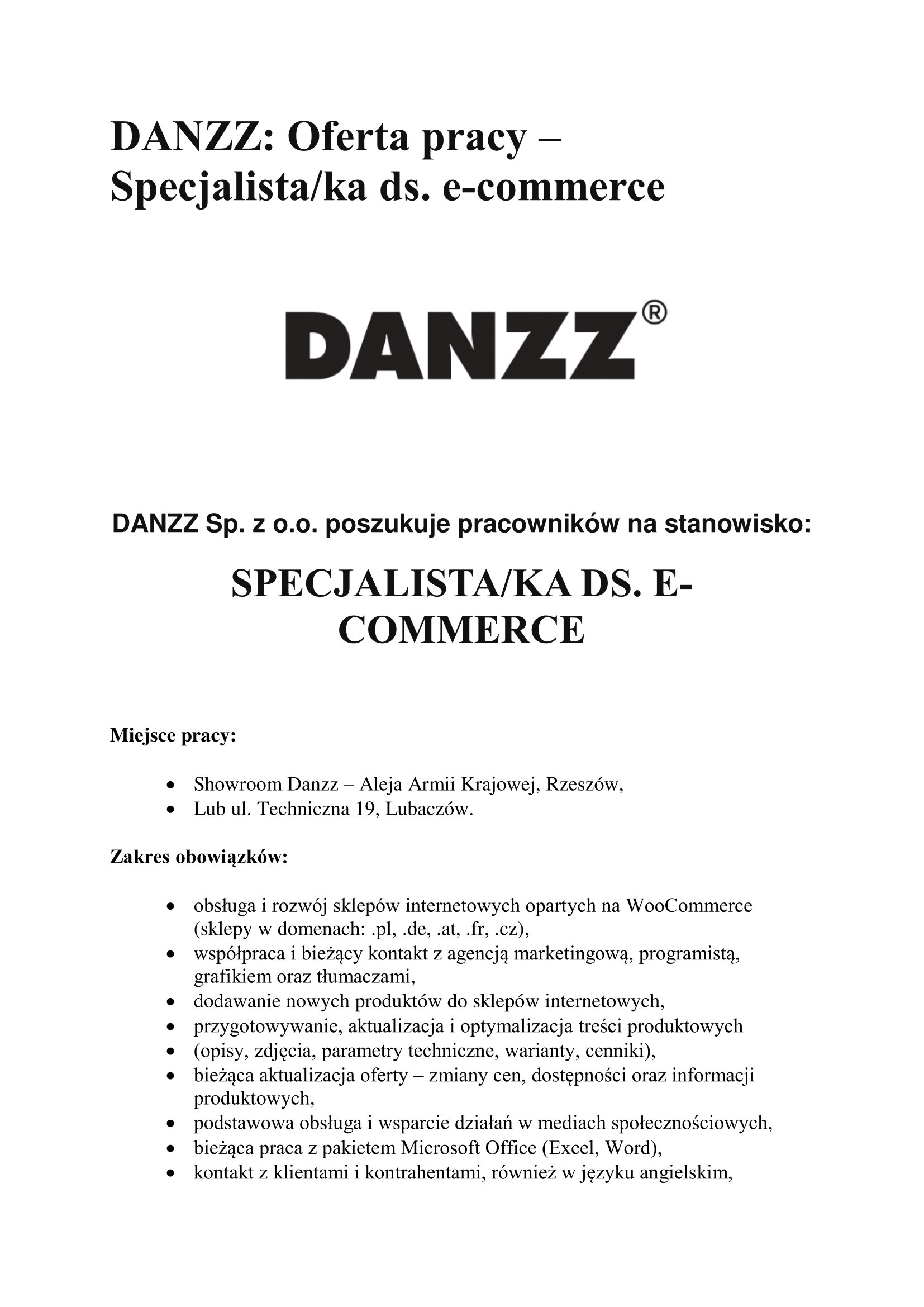 Obraz przedstawiający Firma DANZZ poszukuje pracowników