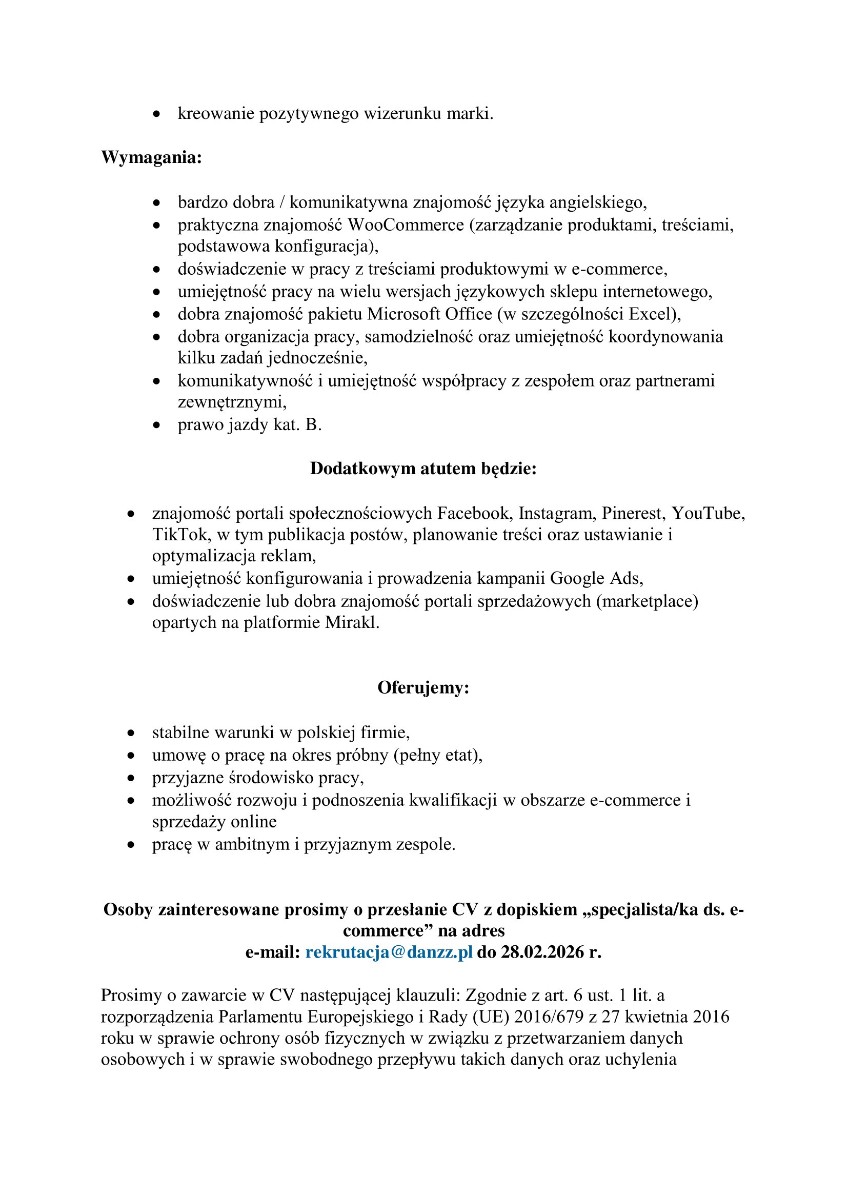 Obraz przedstawiający Firma DANZZ poszukuje pracowników