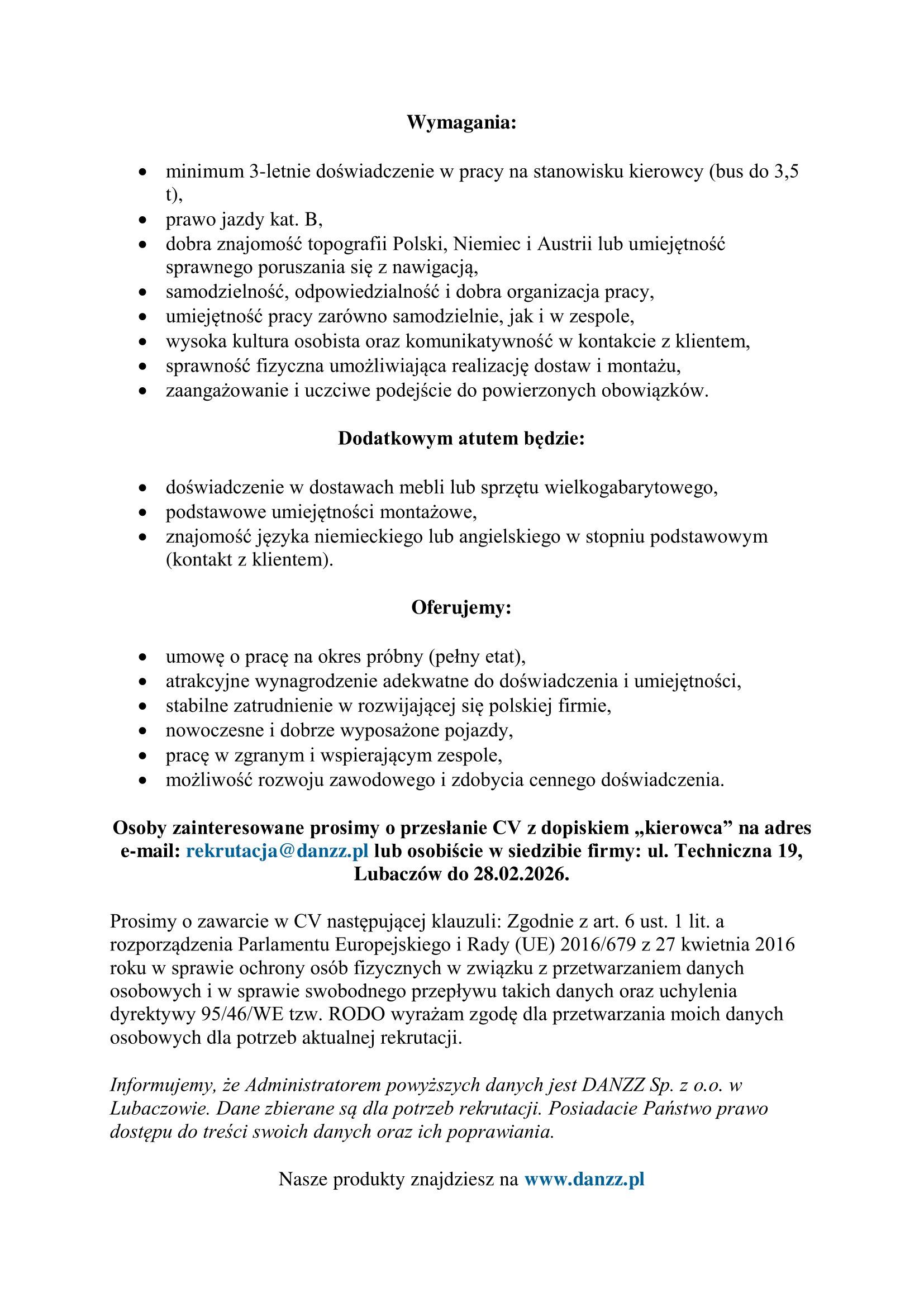 Obraz przedstawiający Firma DANZZ poszukuje pracowników