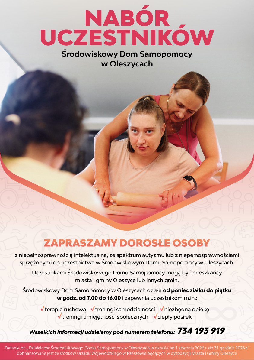 Obraz przedstawiający Środowiskowy Dom Samopomocy w Oleszycach ogłasza nabór uczestników