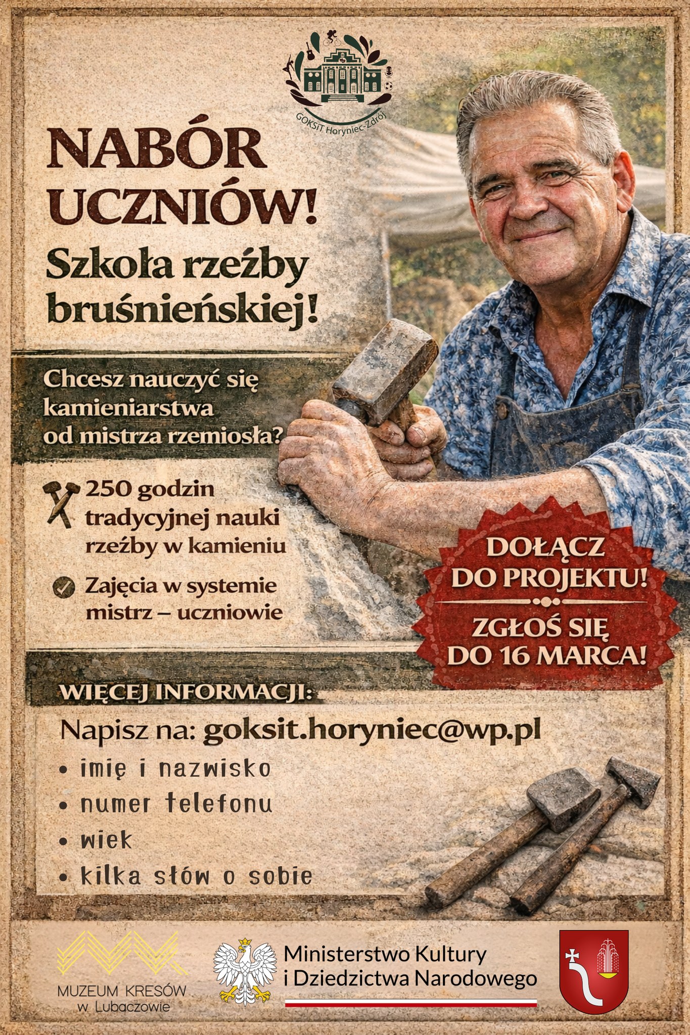 Obraz przedstawiający Rusza nabór na warsztaty rzeźby bruśnieńskiej