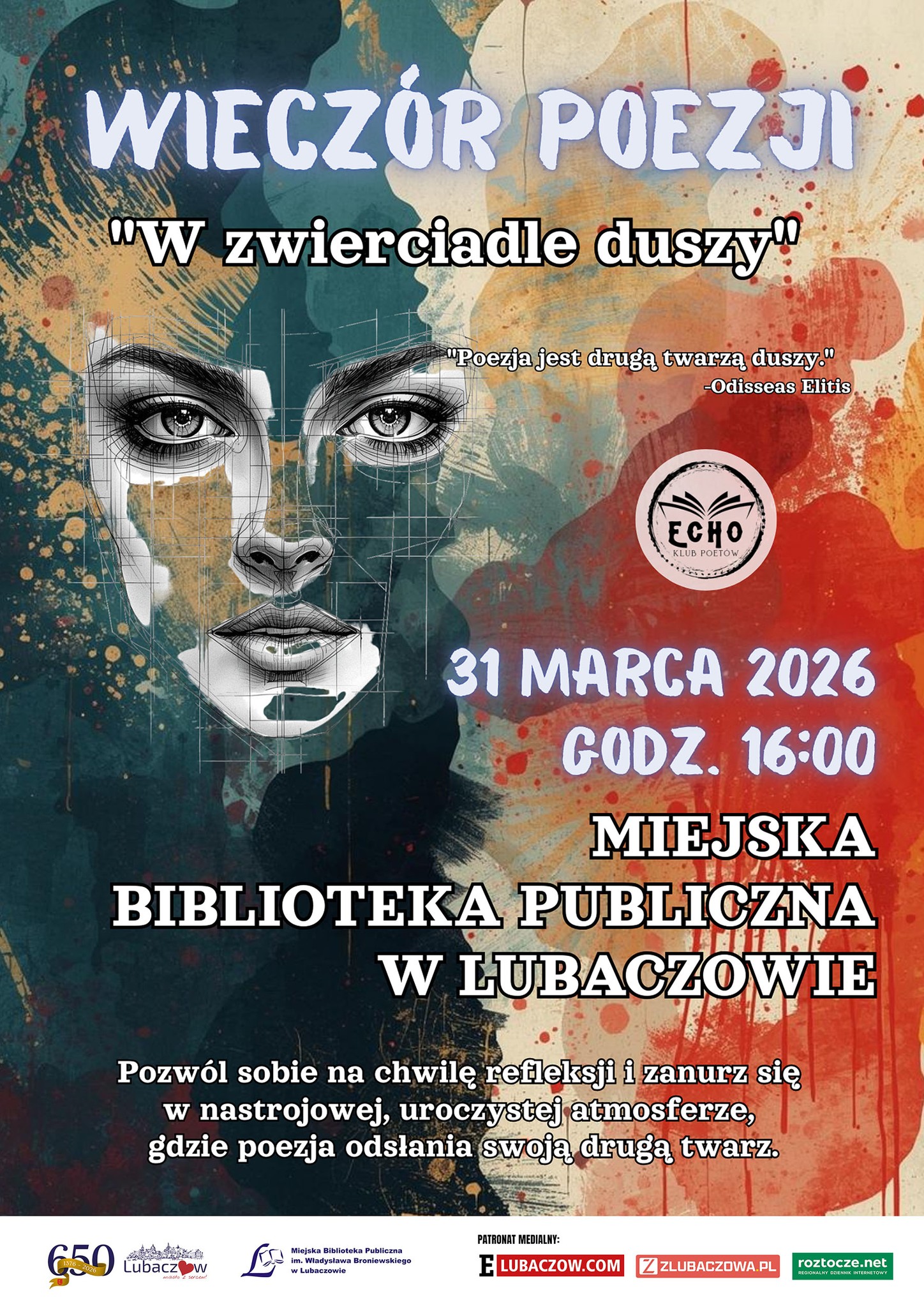 Obraz przedstawiający "W zwierciadle duszy" - klub ECHO zaprasza na wieczór poezji